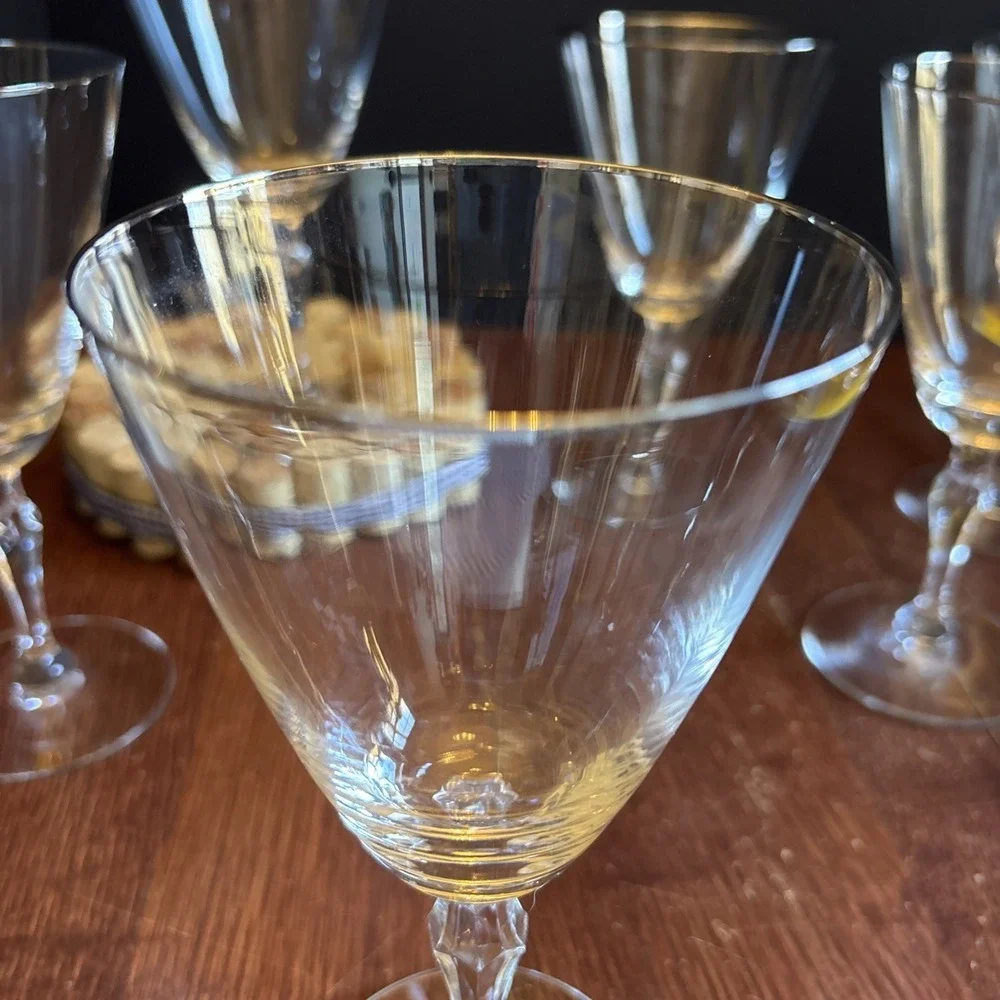 Set of 6 Vintage Fostoria‎ Crystal Water Goblets ENGAGEMENT Platinum Trim